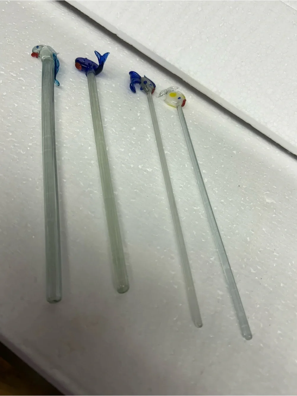 Handmade Glass Fish Drink Stirrer Set - Blue & Clear pop